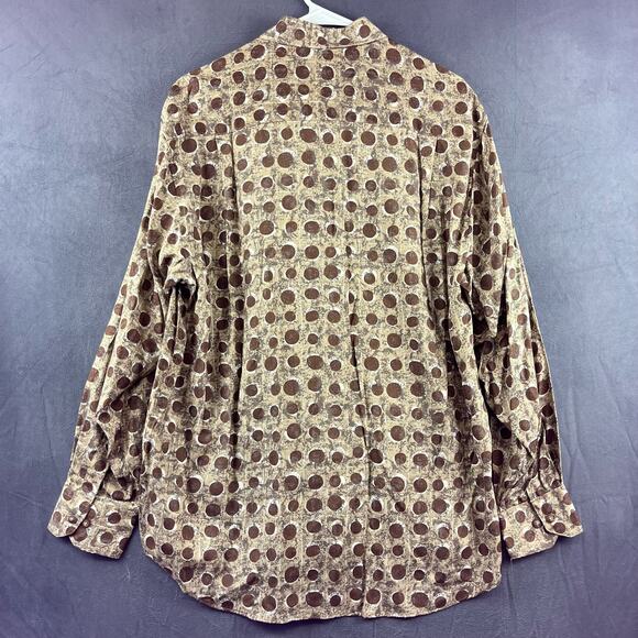 VTG Re-union Shirt Men's Small Browns Button Down Long Sleeve Disco Grandpa Core - Picture 2 of 7